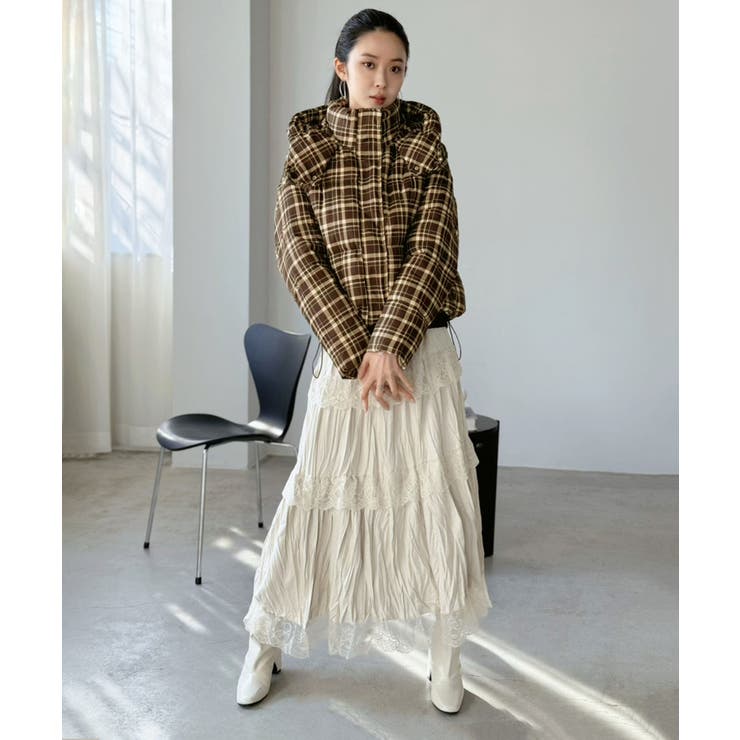 スタンドフーディーチェックパファーブルゾン | Jewelobe | 詳細画像6 