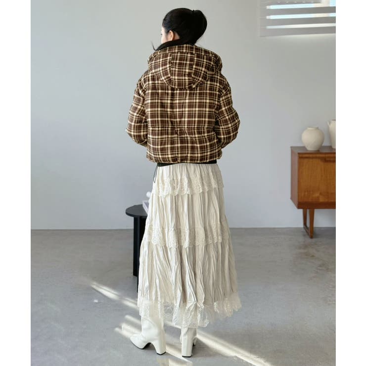 スタンドフーディーチェックパファーブルゾン | Jewelobe | 詳細画像8 