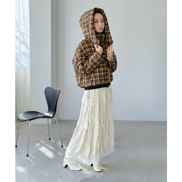 スタンドフーディーチェックパファーブルゾン | Jewelobe | 詳細画像9 