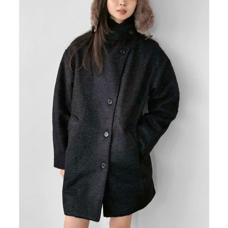 ブラック | マルチウェイカーリーシャギーミディコート | Jewelobe