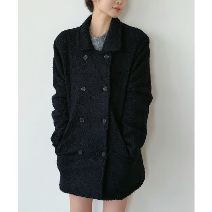 ネイビー | カーリーボアミディコート | Jewelobe