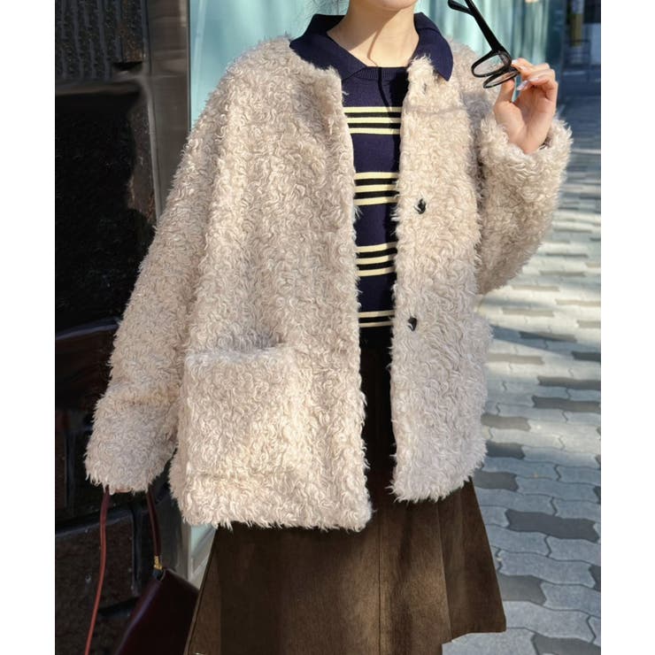 ノーカラールーズカーリーフェイクファーコート | Jewelobe | 詳細画像5 