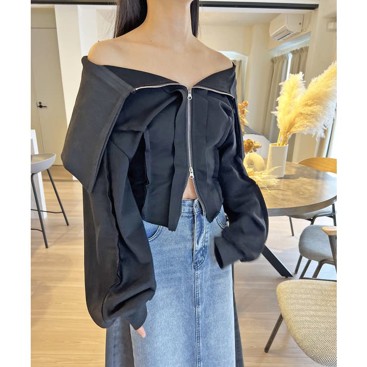 ブラック | ワイドカラージップアップトレーナー | Jewelobe