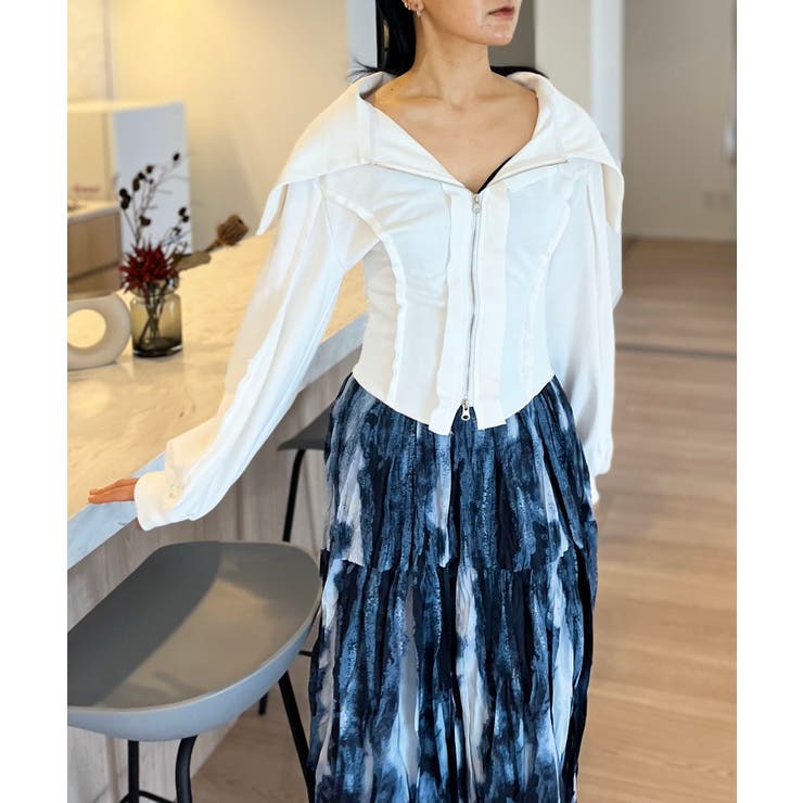 ホワイト | ワイドカラージップアップトレーナー | Jewelobe