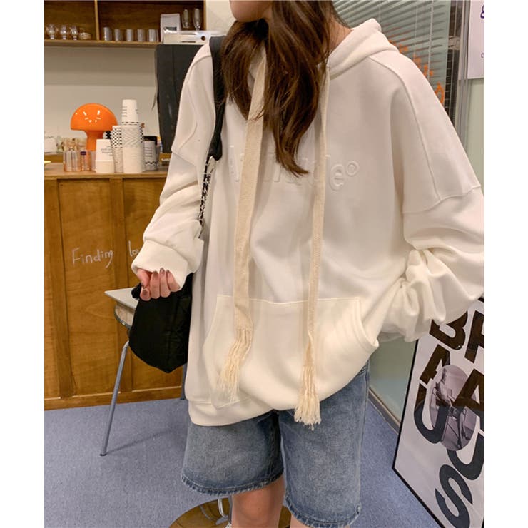 ホワイト | エンボスロゴオーバーサイズパーカー | Jewelobe