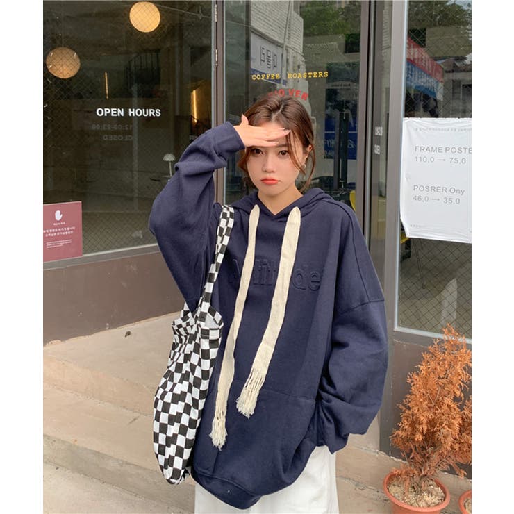 ネイビー | エンボスロゴオーバーサイズパーカー | Jewelobe