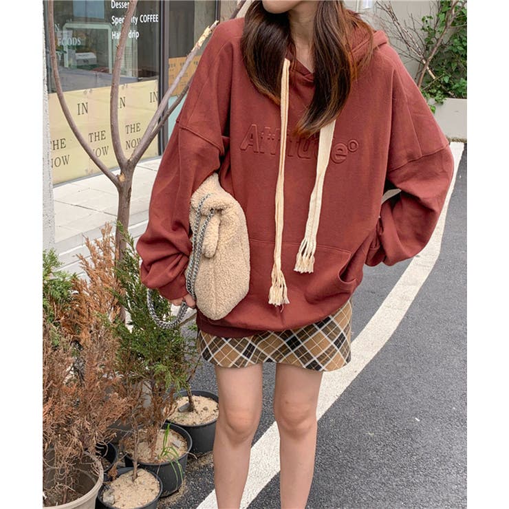 レッド | エンボスロゴオーバーサイズパーカー | Jewelobe