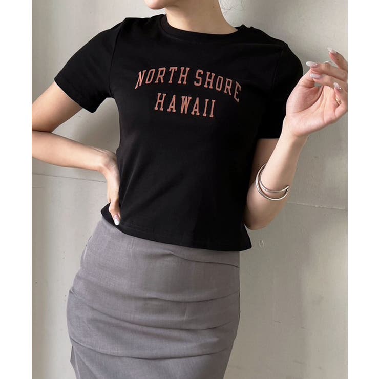 ブラック | シンプルレタリングタイトチビTシャツ | Jewelobe