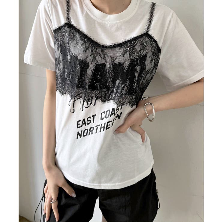 ホワイト | レースビスチェドッキングロゴTシャツ | Jewelobe