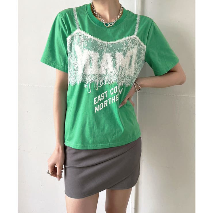 グリーン | レースビスチェドッキングロゴTシャツ | Jewelobe