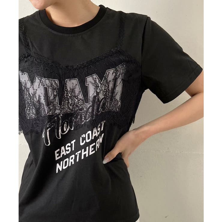 ブラック | レースビスチェドッキングロゴTシャツ | Jewelobe