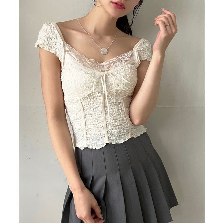 アイボリー | コルセットライクキャップスリーブカットトップス | Jewelobe