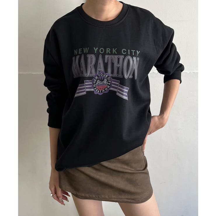 ブラック | ロゴプリントルーズスウェットトップス | Jewelobe