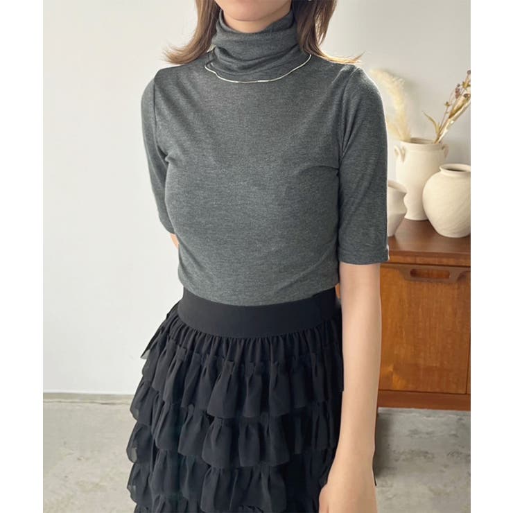 グレー | タートルネックハーフスリーブトップス | Jewelobe