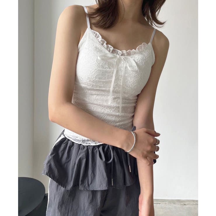 ホワイト | オーバーレースブラキャミソール | Jewelobe