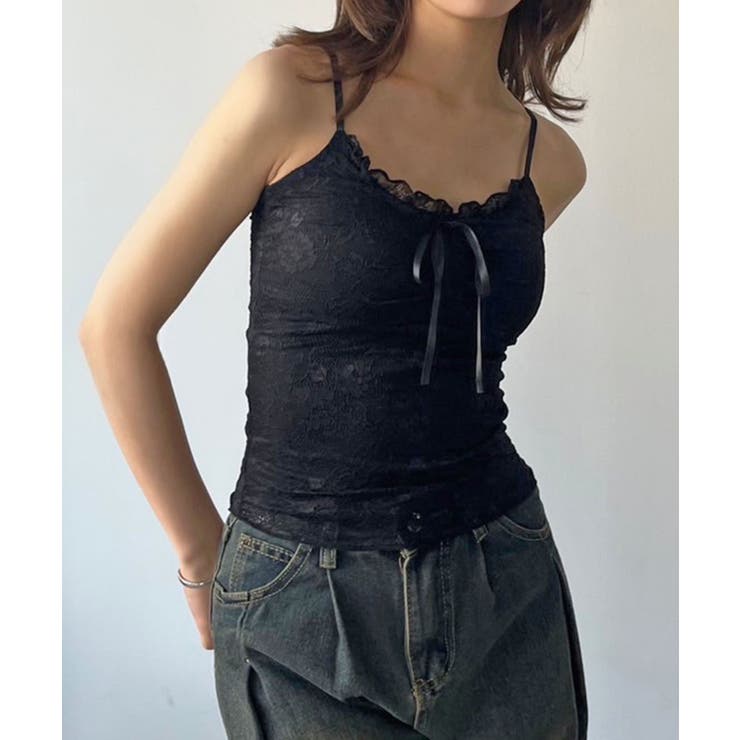 ブラック | オーバーレースブラキャミソール | Jewelobe