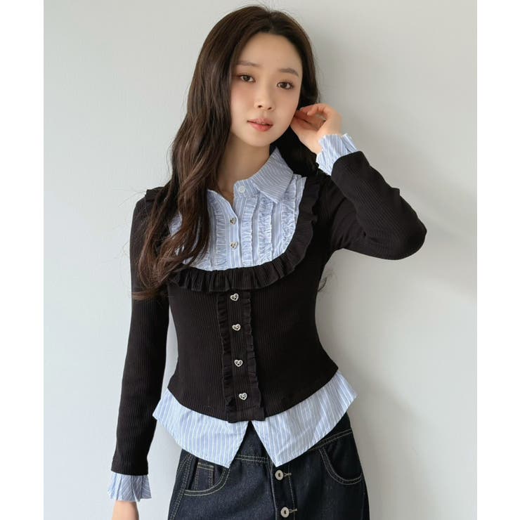 ストライプシャツドッキングカットトップス | Jewelobe | 詳細画像17 