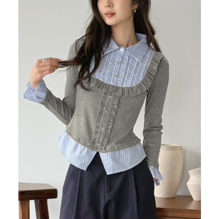 ストライプシャツドッキングカットトップス | Jewelobe | 詳細画像6 