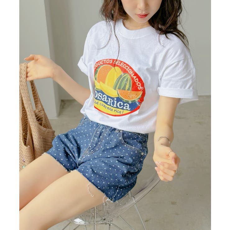 ホワイト | フルーツロゴプリントTシャツ | Jewelobe