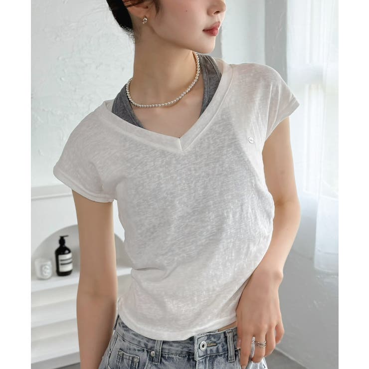 ホワイト | 配色レイヤードTシャツ | Jewelobe