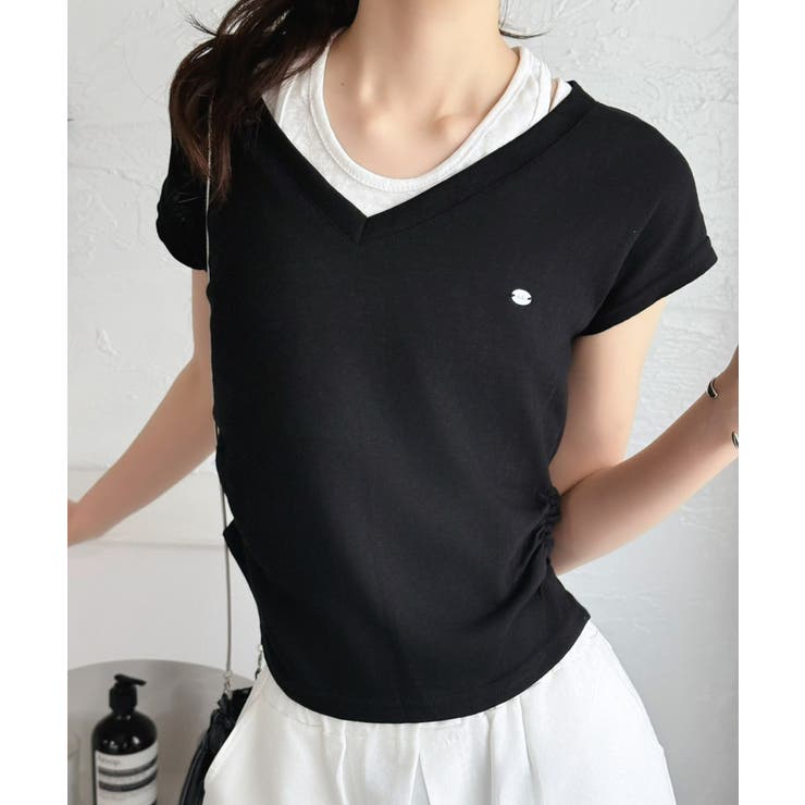 ブラック | 配色レイヤードTシャツ | Jewelobe