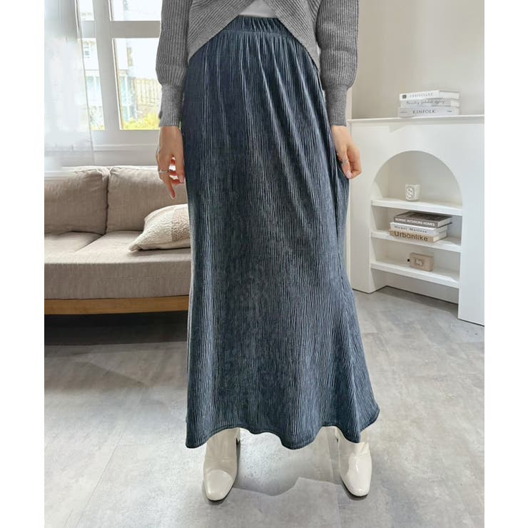 グレー | リンクルベロアマキシセミマーメイドスカート | Jewelobe