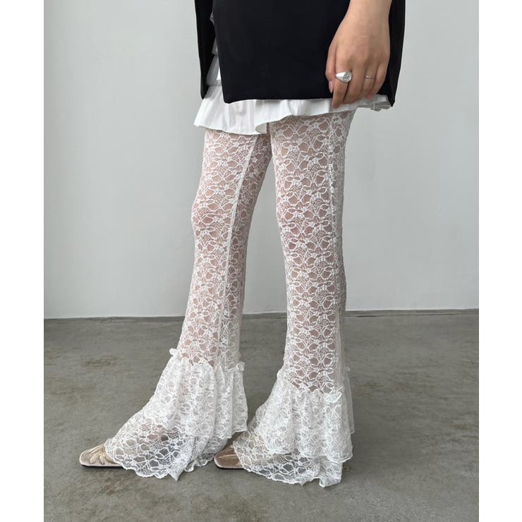 ホワイト | フリルヘムレースパンツ | Jewelobe