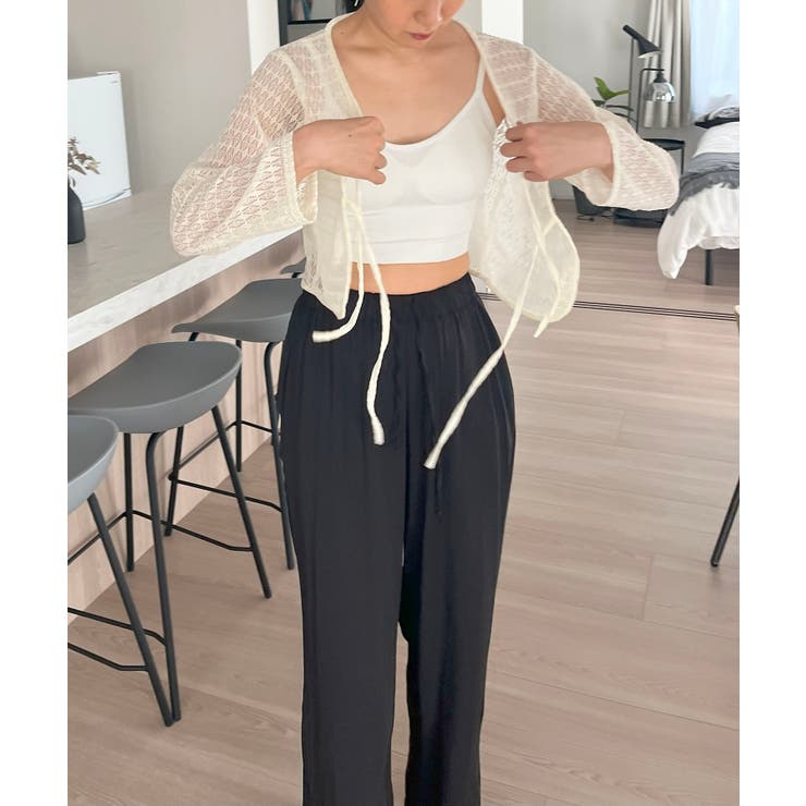 ダブルリボン透かし編みショートカーディガン | Jewelobe | 詳細画像1 