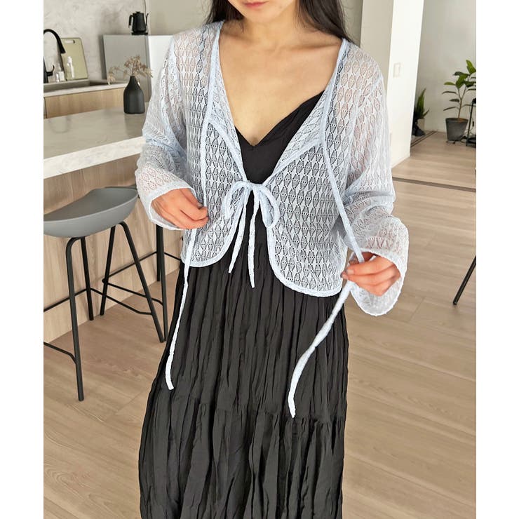 ダブルリボン透かし編みショートカーディガン | Jewelobe | 詳細画像11 