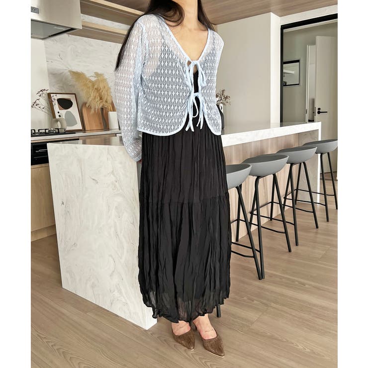 ダブルリボン透かし編みショートカーディガン | Jewelobe | 詳細画像13 