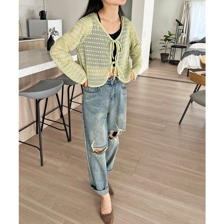 ダブルリボン透かし編みショートカーディガン | Jewelobe | 詳細画像14 