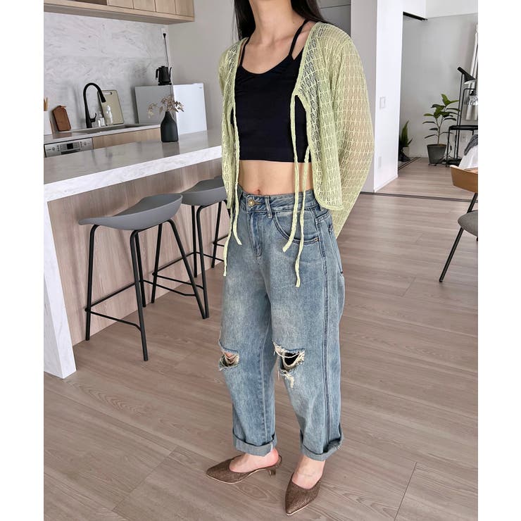 ダブルリボン透かし編みショートカーディガン | Jewelobe | 詳細画像16 