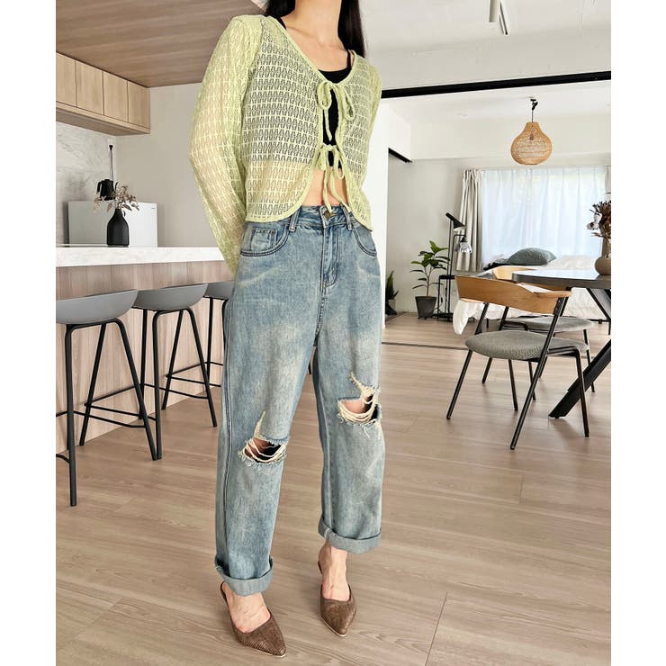 ダブルリボン透かし編みショートカーディガン | Jewelobe | 詳細画像17 