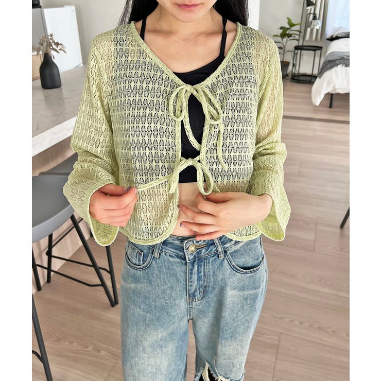 ダブルリボン透かし編みショートカーディガン | Jewelobe | 詳細画像18 