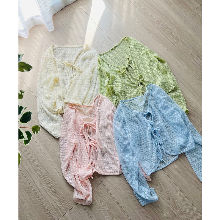 ダブルリボン透かし編みショートカーディガン | Jewelobe | 詳細画像19 