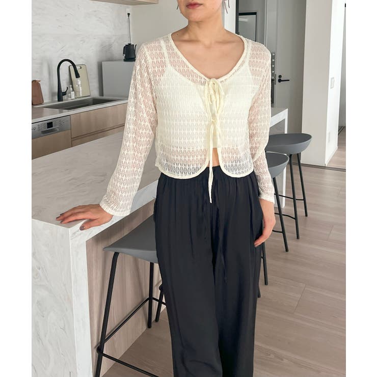 ダブルリボン透かし編みショートカーディガン | Jewelobe | 詳細画像2 