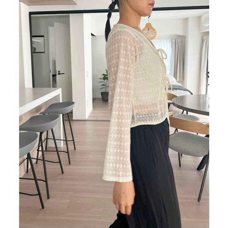 ダブルリボン透かし編みショートカーディガン | Jewelobe | 詳細画像3 