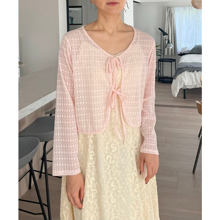 ダブルリボン透かし編みショートカーディガン | Jewelobe | 詳細画像6 