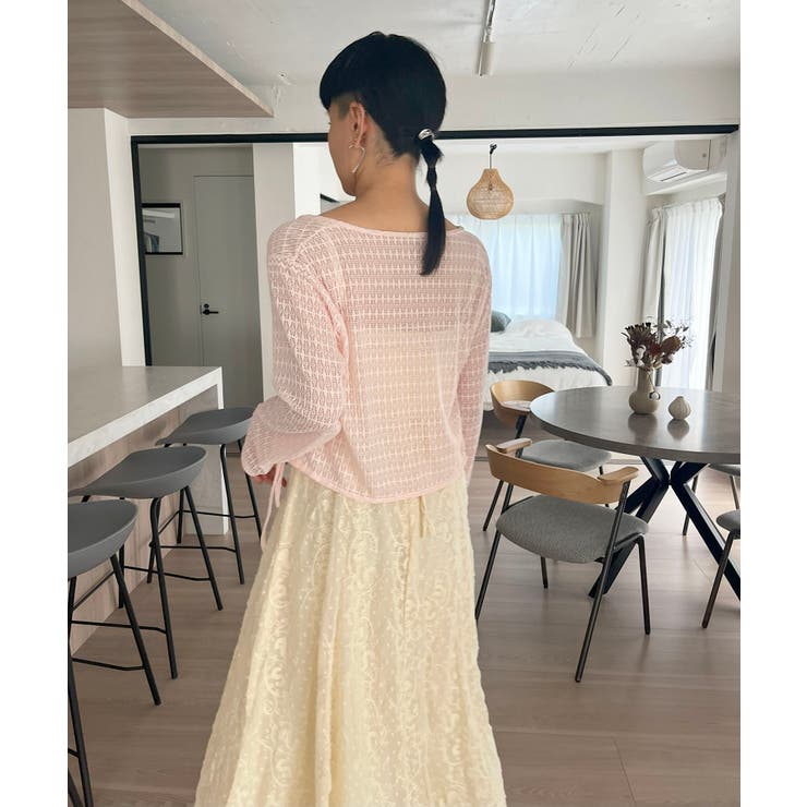 ダブルリボン透かし編みショートカーディガン | Jewelobe | 詳細画像7 