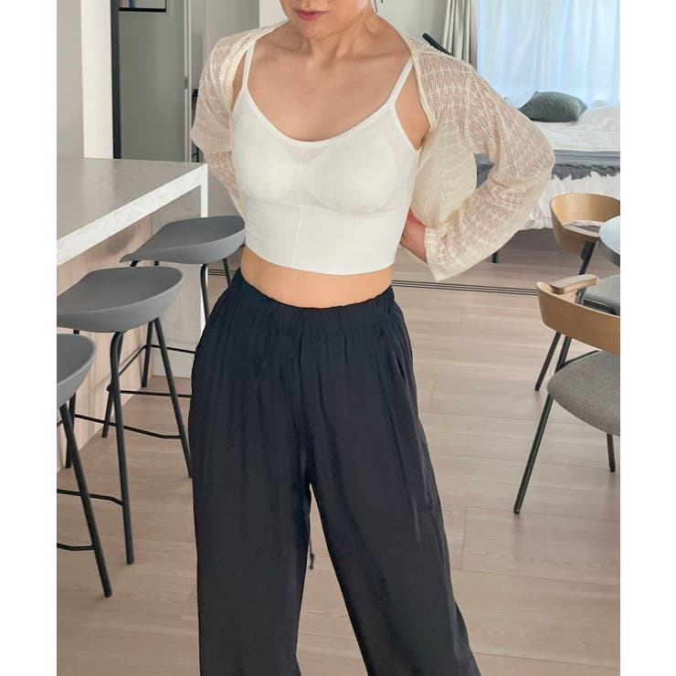 アイボリー | ダブルリボン透かし編みショートカーディガン | Jewelobe