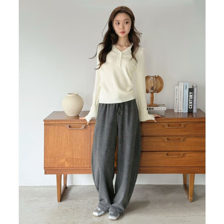 ダブルカフスヘンリーVネックニットトップス | Jewelobe | 詳細画像15 