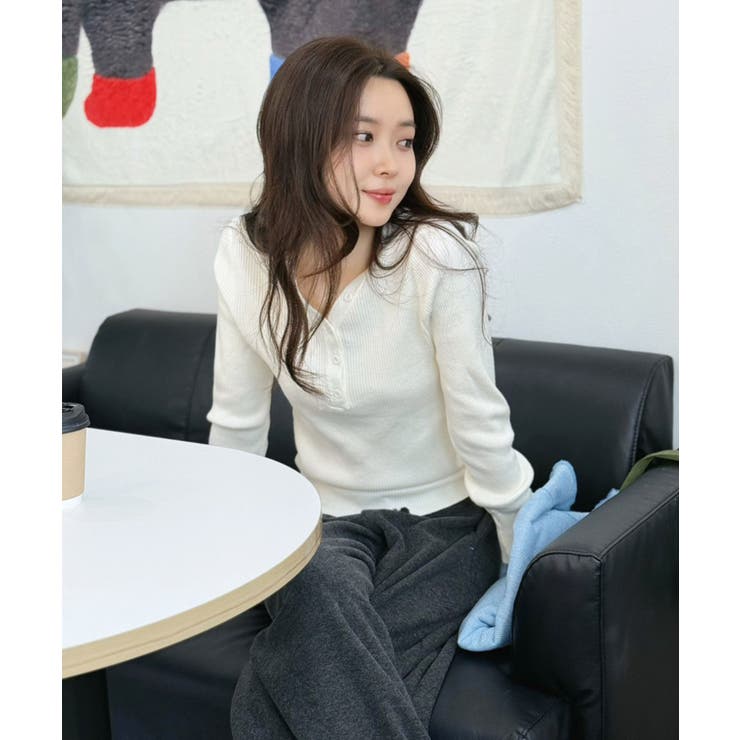 ダブルカフスヘンリーVネックニットトップス | Jewelobe | 詳細画像7 