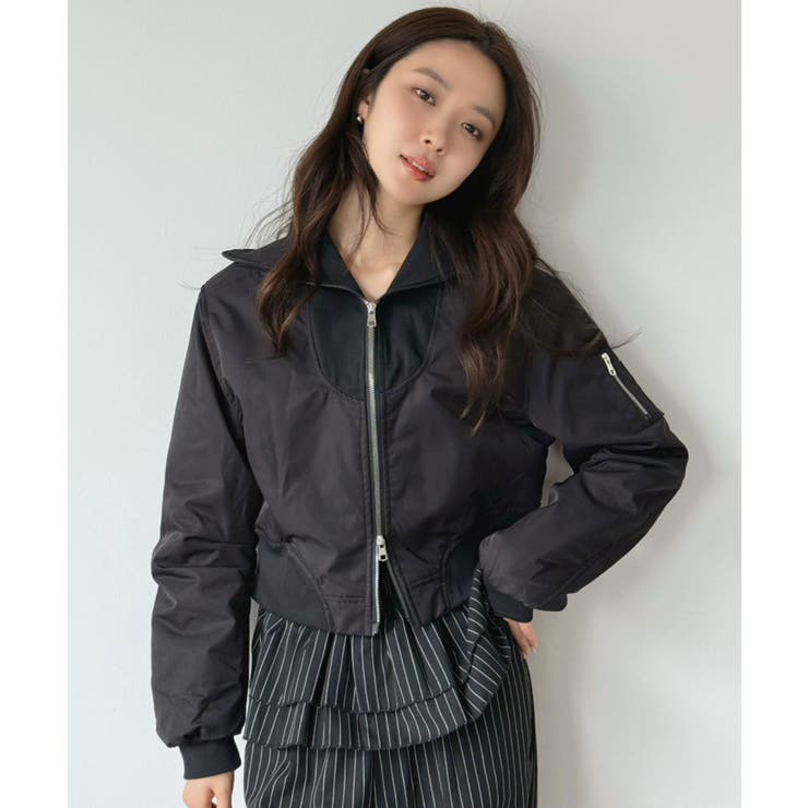 ブラック | ハイネックショートライトブルゾン | Jewelobe