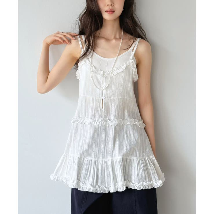 フリル×コットンストライプビスチェディテールキャミチュニック | Jewelobe | 詳細画像3 