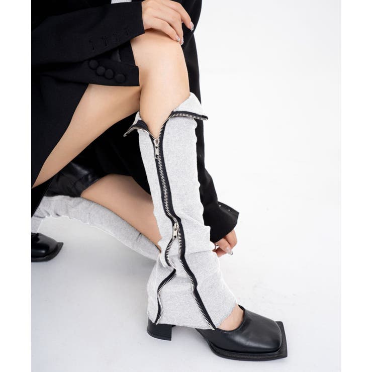 ホワイト | サイドジップタイトリブレッグウォーマー | Jewelobe