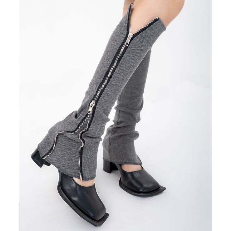 グレー | サイドジップタイトリブレッグウォーマー | Jewelobe