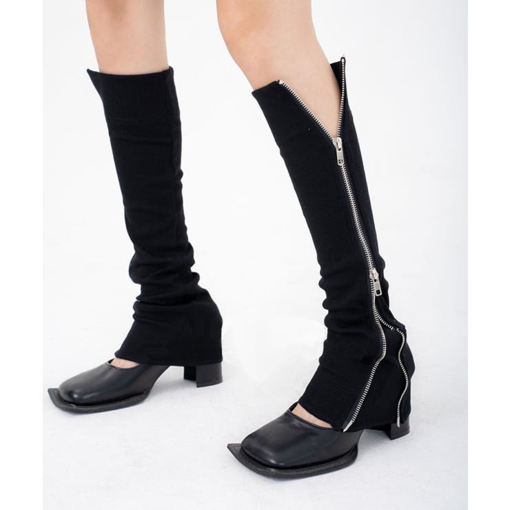 ブラック | サイドジップタイトリブレッグウォーマー | Jewelobe