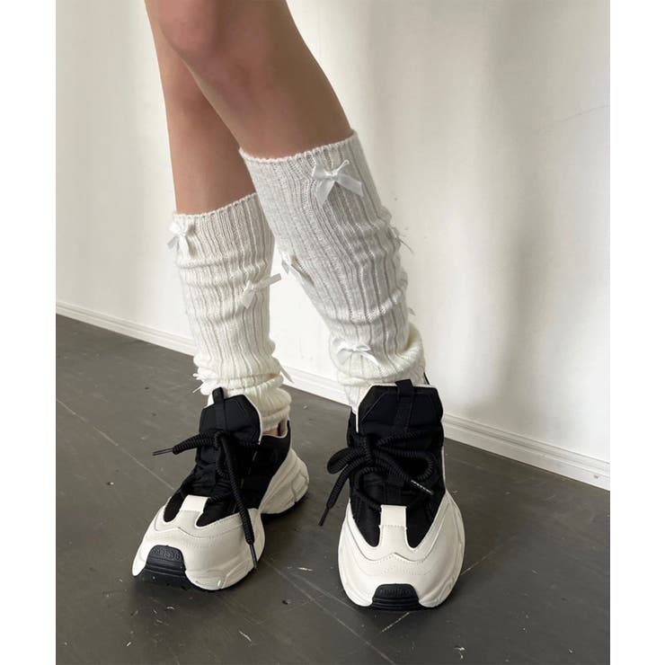 ホワイト | リボンタイトレッグウォーマー | Jewelobe