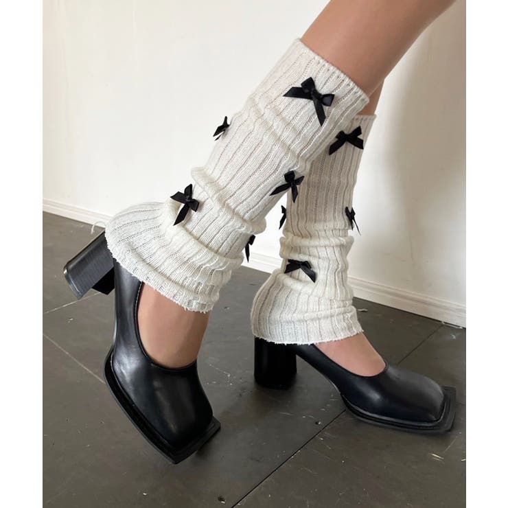 ブラック | リボンタイトレッグウォーマー | Jewelobe