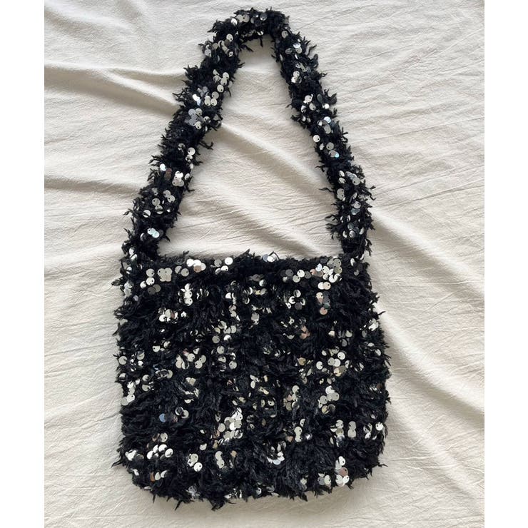 ブラック | フェザー×スパンコールショルダーミニバッグ | Jewelobe